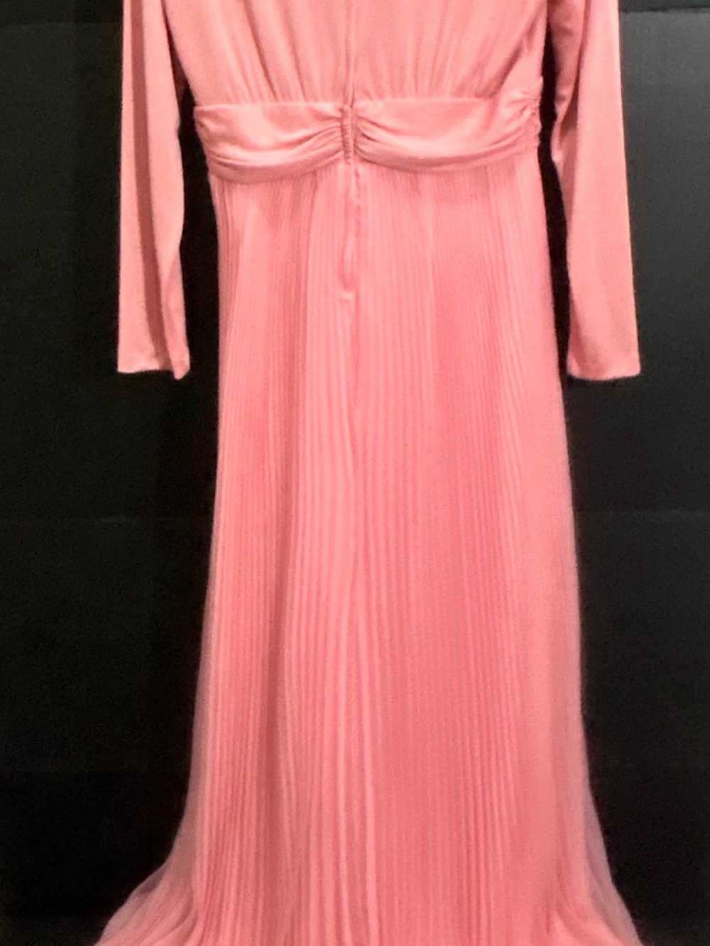 Miss Elliette Blush Pink Pleated V-Neck Long Sleeve Evening Dress - Picture 5 of 8